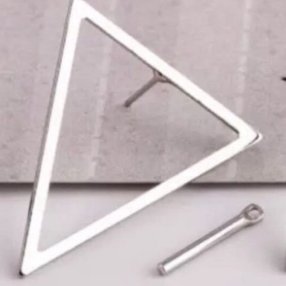 Anthropologie Silver TRIANGLE earrings posts bar - Picture 6 of 6